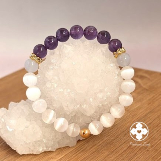 Náramek - ametyst, selenit, chalcedon