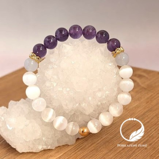 Náramek - ametyst, selenit, chalcedon